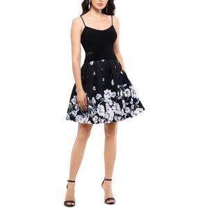 Xscape Women's Floral Fit & Flare Cocktail Black-Ivory Dress Size 8